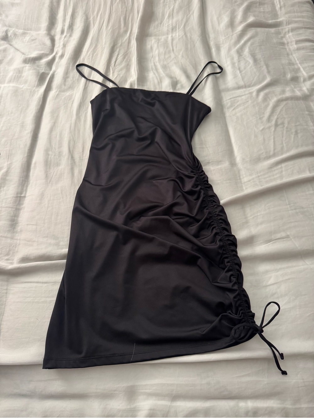 H&M Black Ruched Side Mini Slip Dress with Spaghetti Straps